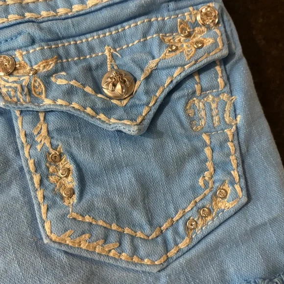 Girls Miss Me Jeans Shorts Low Rise Blue Floral Flap Denim Kids 10 - Picture 7 of 15